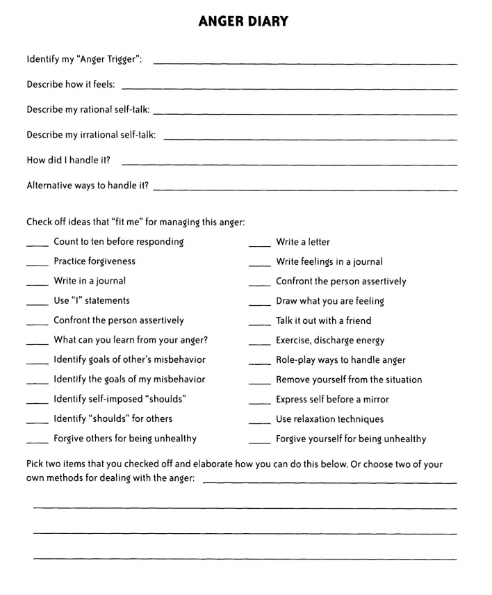 Anger Diary Handout | CreativeTherapyTools